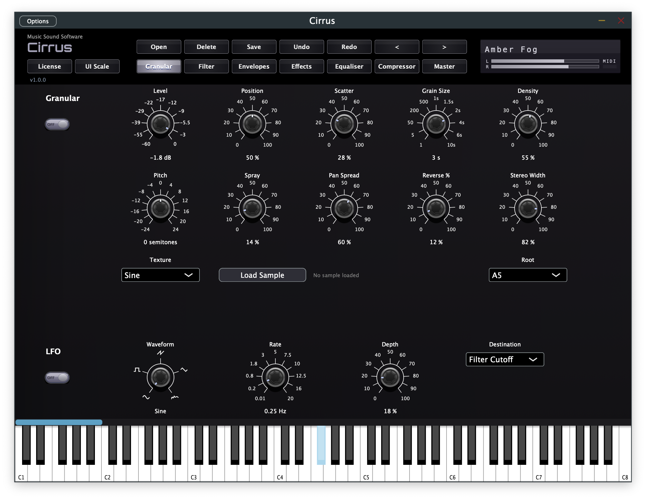 Cirrus granular synthesizer grain cloud panel